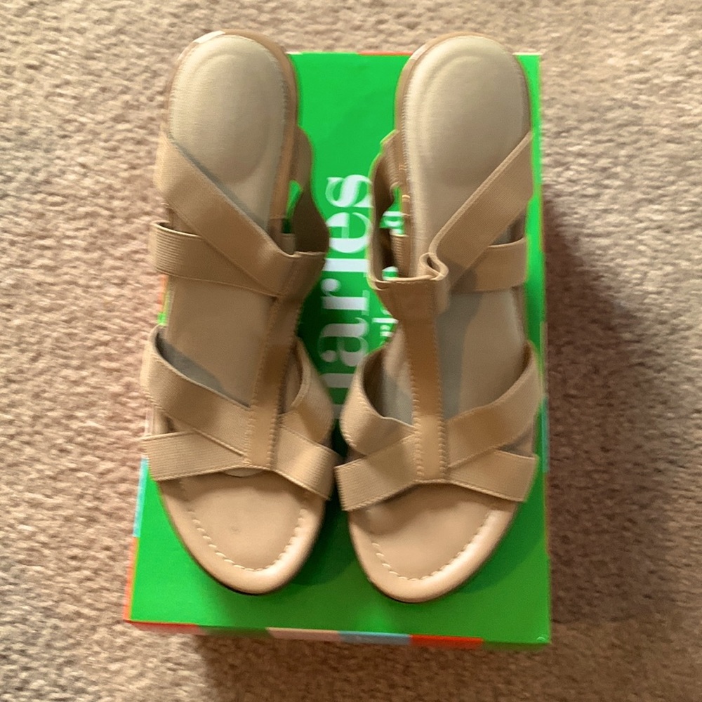 Charles David size 8 tan wedge sandals worn once